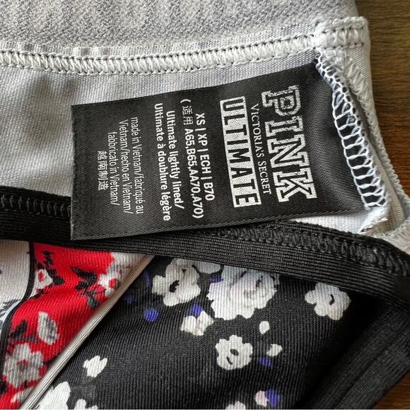 Victoria's Secret PINK Black Red White Floral Bra Racerback XS Bralette - Picture 5 of 7